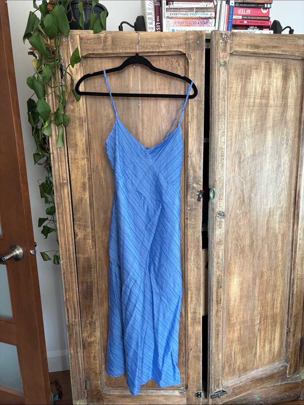 Motel Rocks Blue Slip Maxi Dress with Spaghetti Straps